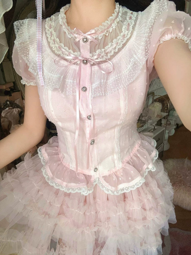 Antique-Style Doll—Dot Tulle Chiffon Top T2333