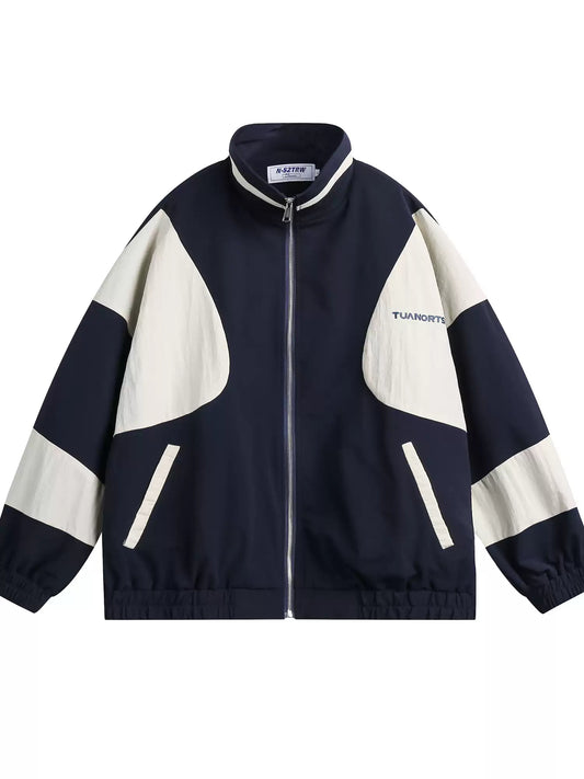 American retro contrast zipper sports jacket