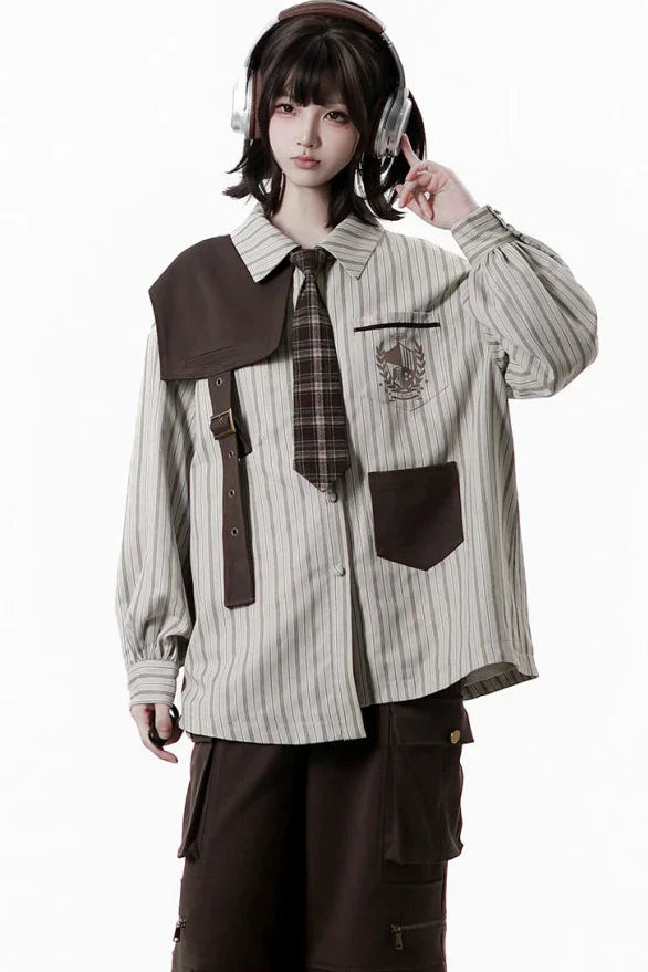 Striped Shirt Dress + Shirt + Cargo Pants + Tie