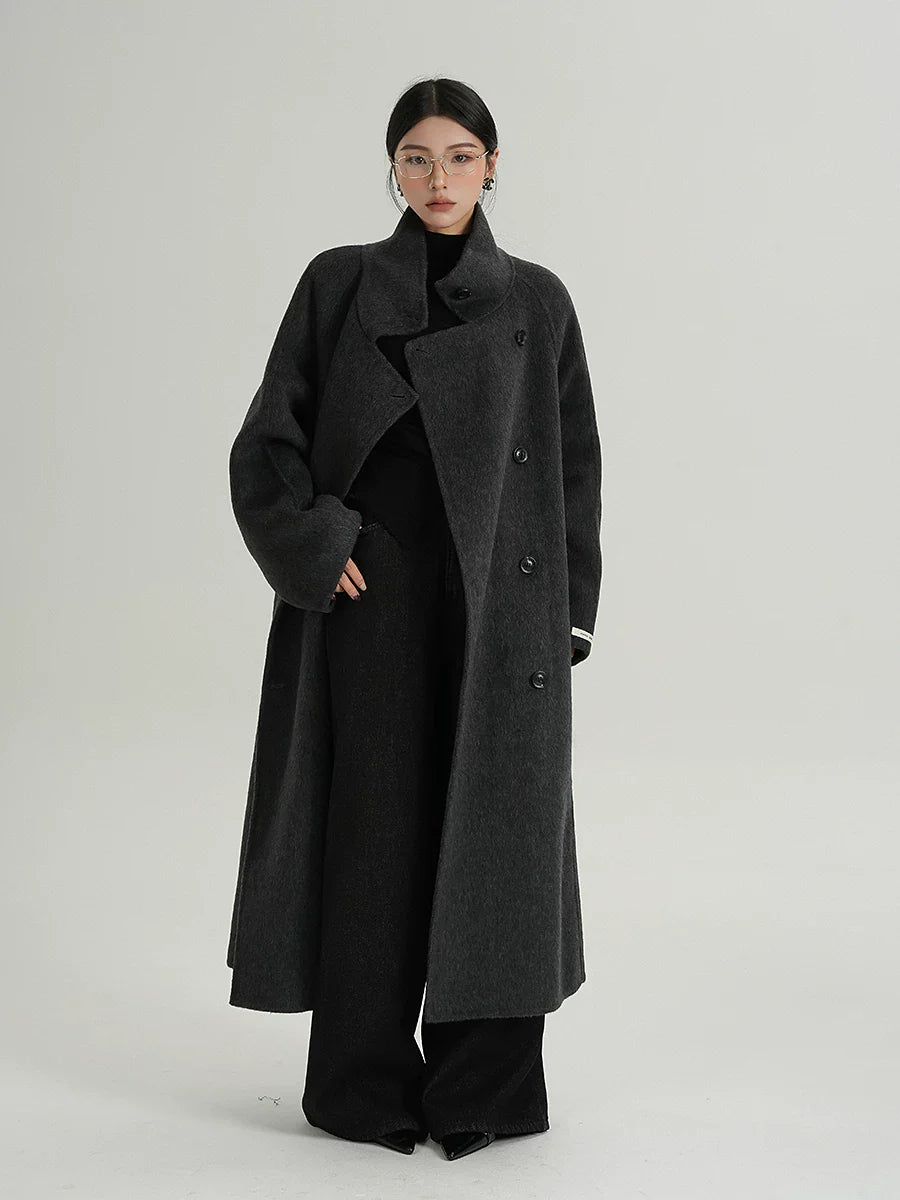 Cocoon Funnel-Belt Wool Coat
