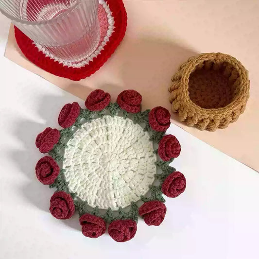 hand-crocheted rose coasters