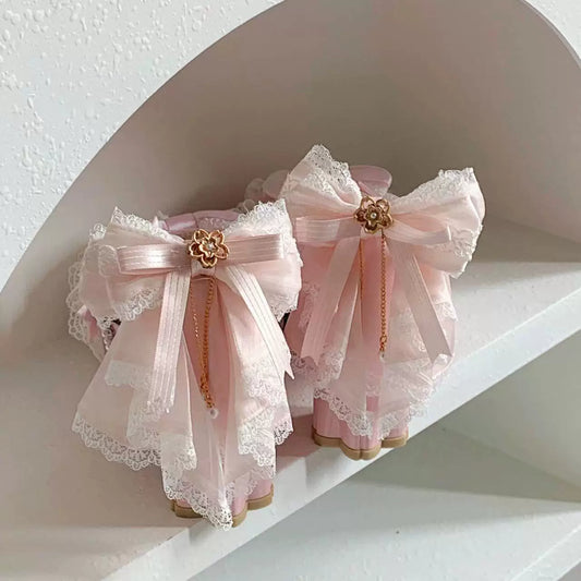 New Cherry Blossom & Hanayome Lo Shoes, Spring Cherry Blossom Original, Elegant Sweet Mary Jane Heels with Bow & Lace