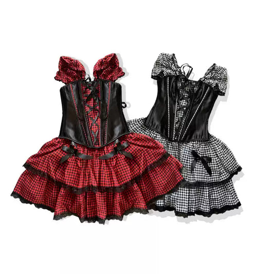 Plaid corset straps slimming dress