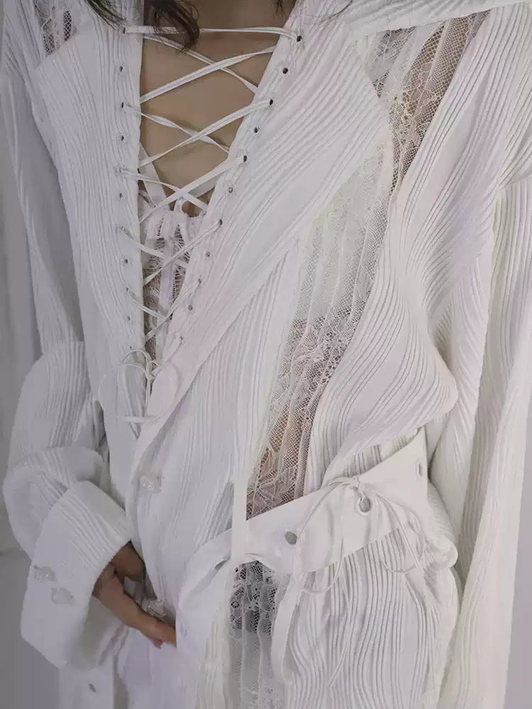 Original design pleated texture strap shirt