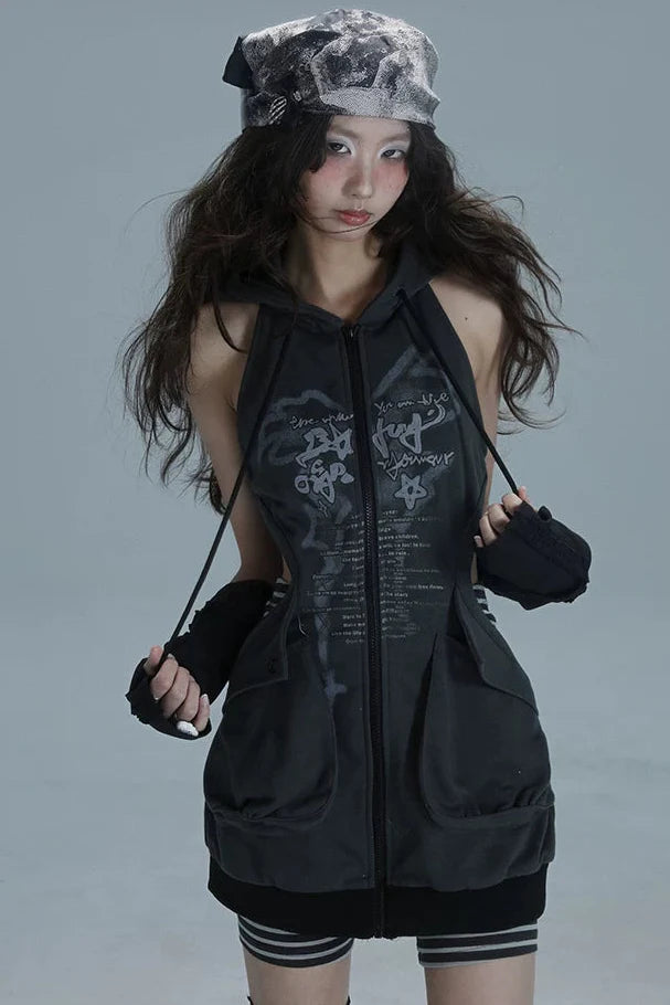Sleeveless Hoodie Zip Dress