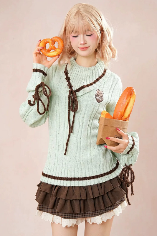 Green Bow Knit Sweater Set