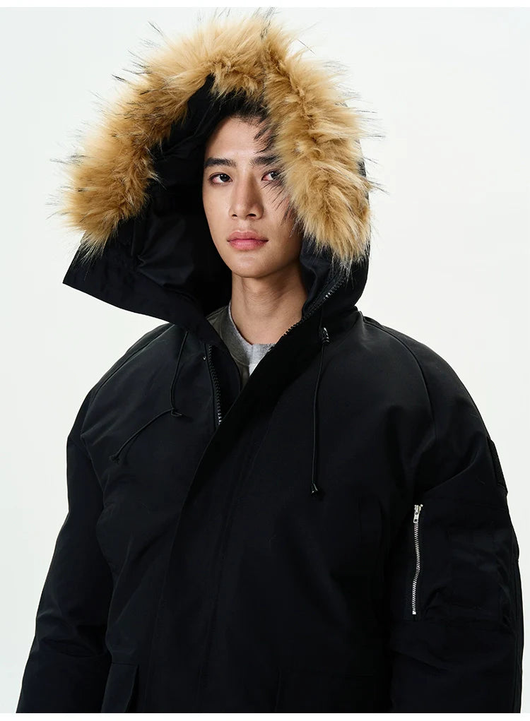 Full Zip Front Fur Hooded Puffer Jacket