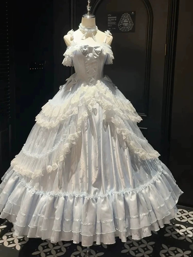 Blue “Bride in Bloom” Lolita Dress Evening Gown for Women, Boutique Artist Entrance/Exam, Annual Celebration, Students’ Day, Adult Debut—Runaway Princess Style