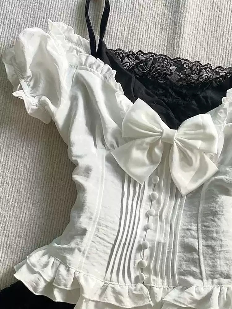 Retro White Bow Shirt
