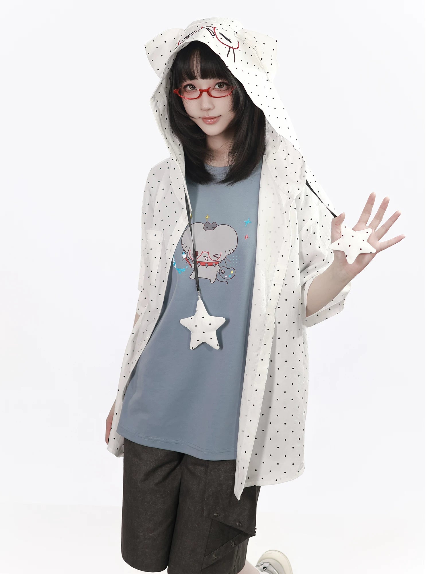 Pinksavior 【Sunny Diary】 Mouse Cartoonist Graphic Art Student Design-Feel T-Shirt Shirt Slimming Suit Set