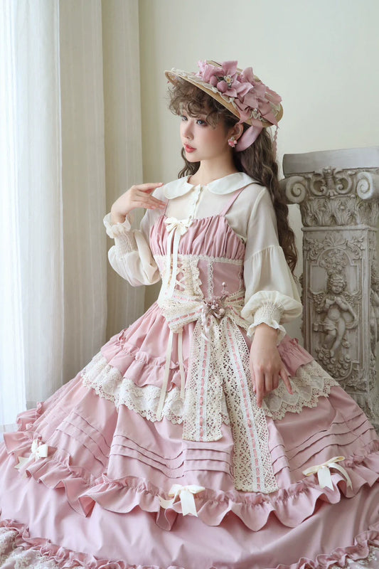 Elegant Lolita Ruffled Hem JSK Dress Multicolors S sakura pink JSK