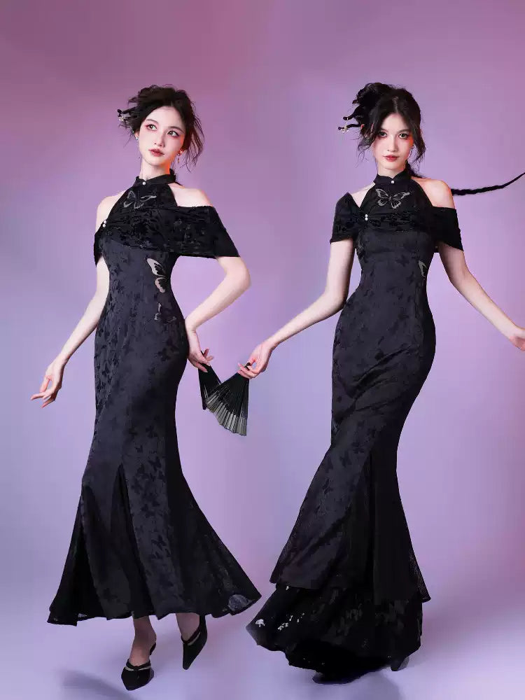 Butterfly Jacquard Fishtail Cheongsam Dress