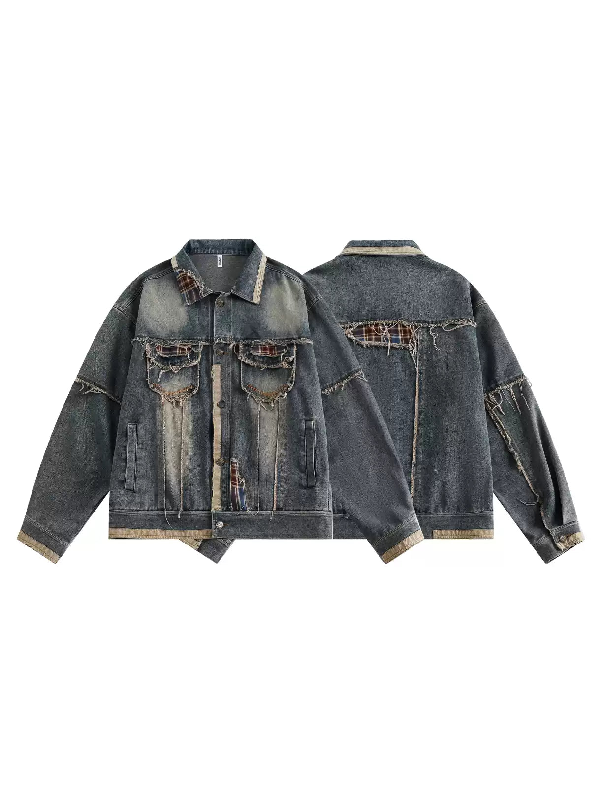 American high street distressed raw edge silhouette denim jacket