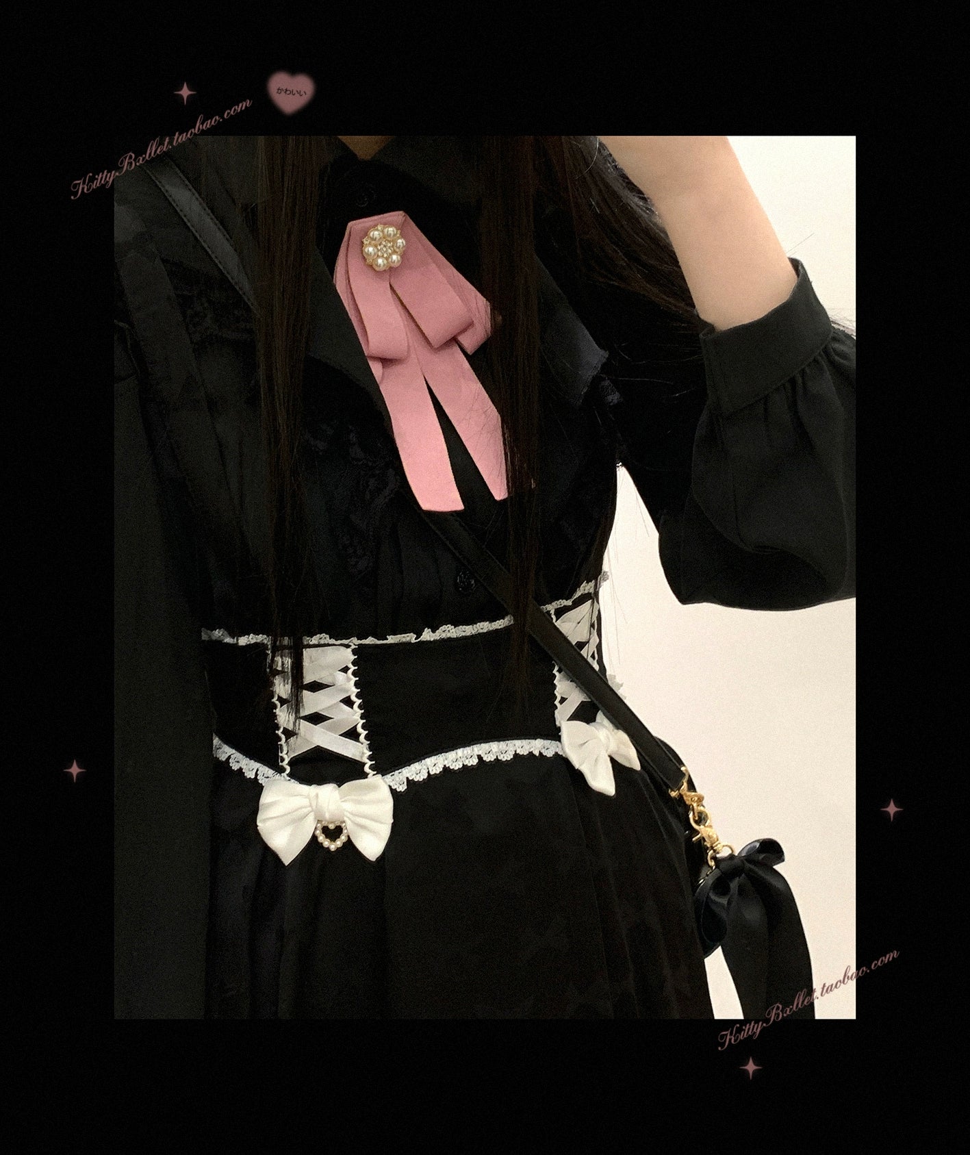 (BFM)KittyBxllet~Kuroneko~Jirai Kei Shoulder Open Ruffle Lace Long Sleeve Blouse