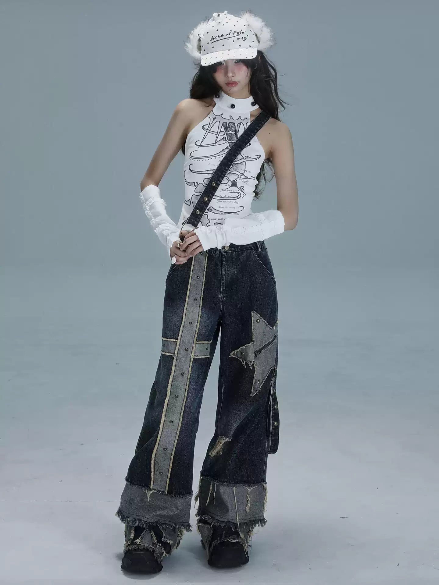 stars denim wide-leg trousers