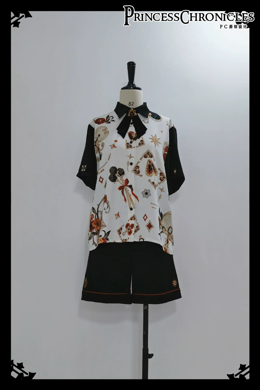 Retro Ouji Lolita Shirt Floral Short Sleeve Shirt and Embroidered Black Shorts