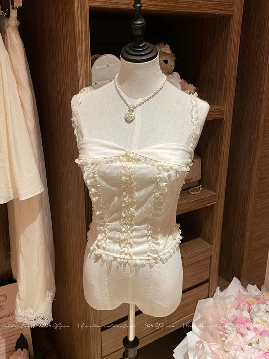 Coquette Light Apricot Lace Corset Top | Dollcore Romantic Cami Bustier Style
