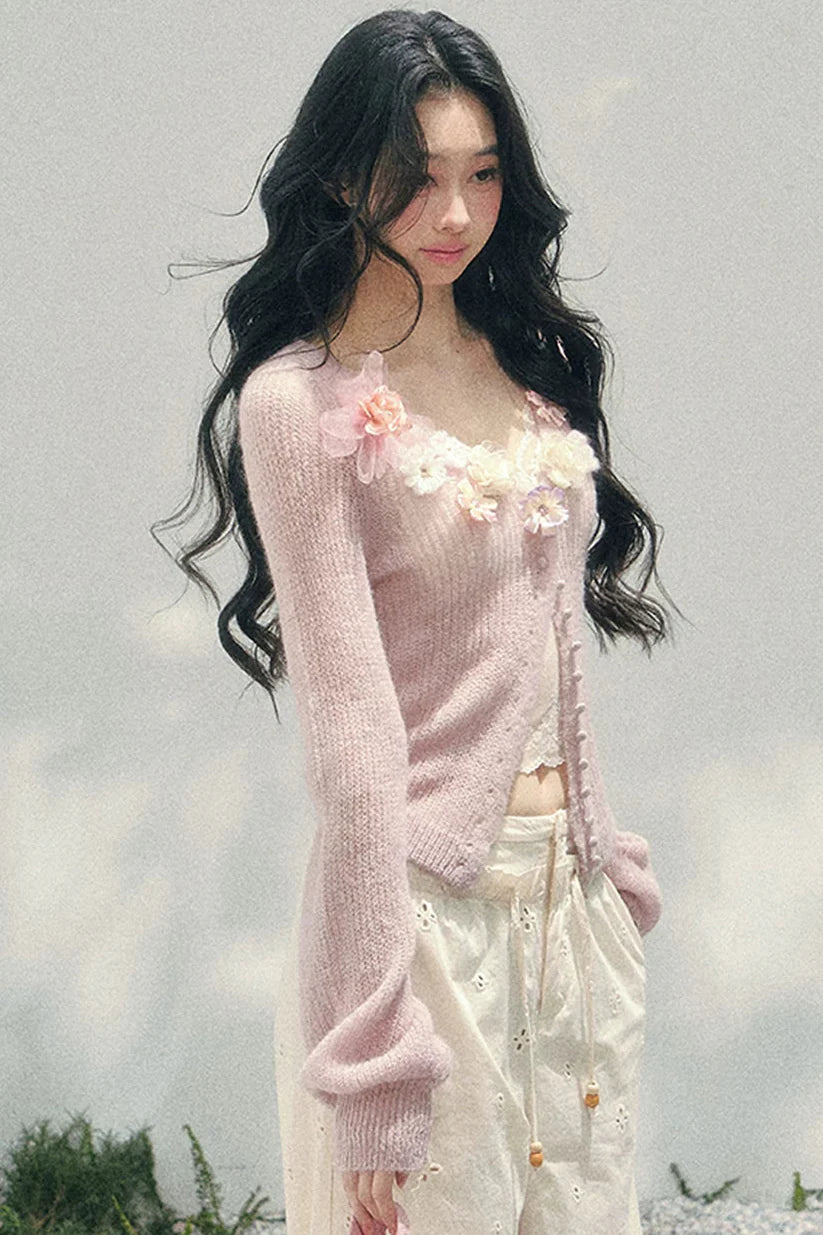 3D Floral Cardigan + Camisole