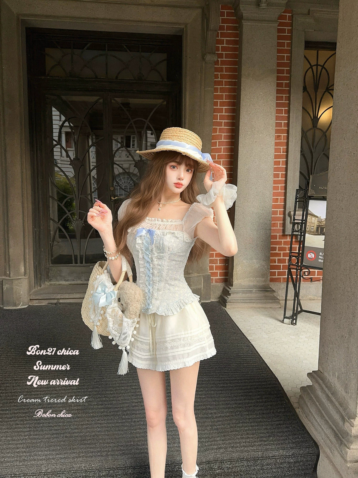 “Flower Mirror” French Girl Vintage Floral Two-Piece Bustier Top T2410