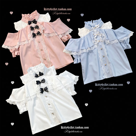 KittyBxllet Original “Dream Core Girl” Lace Off-Shoulder Short-Sleeve Shirt