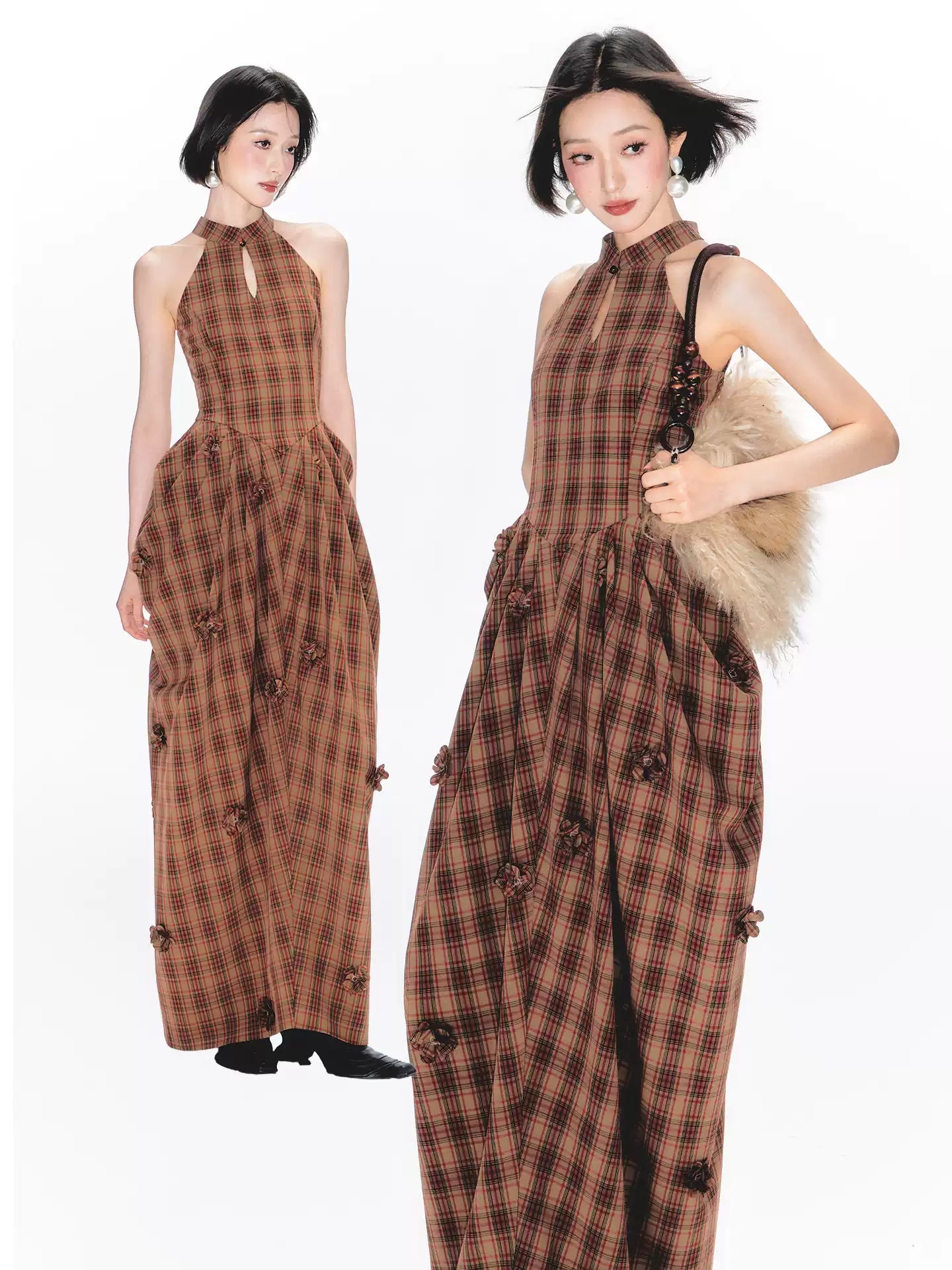 New Chinese Style Plaid Sleeveless Dress