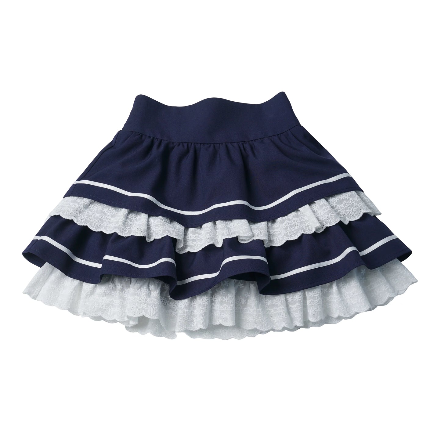 In-Stock & Ready to Ship【Chunxi Women】 Korean-Inspired Academy Waist-Tie Lace Bib Dress in Blue & White with Bow Tie