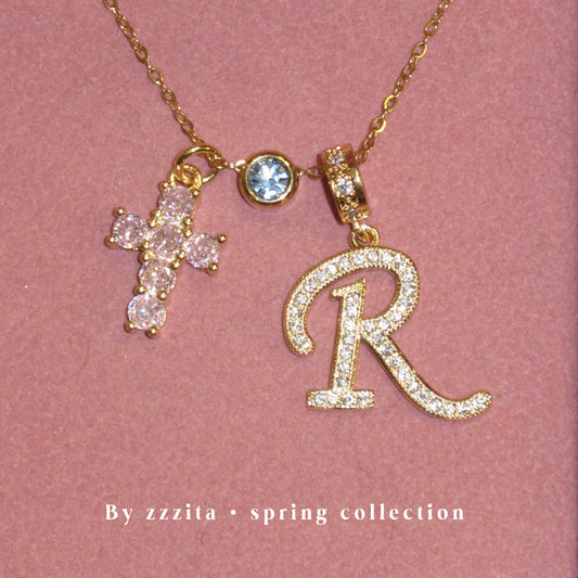 Pink Glitter Cross Pendant Necklace | Coquette Custom Letter Jewelry
