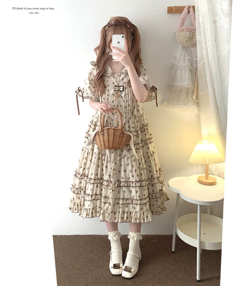 sleepingdoll Handmade: Lili Bear Cute Polka Dot Bear Bonnet Collar Layered Dress