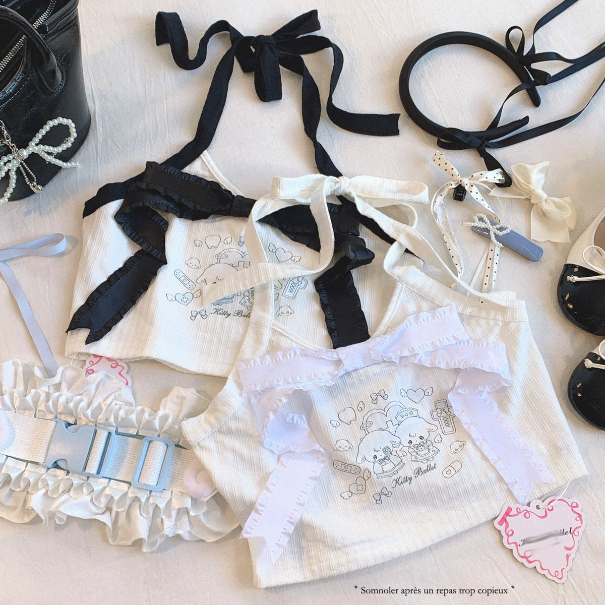 Last-piece KB Cute Lamb Print Bow Tie Backless Sweet & Spicy Halter Tie Cami