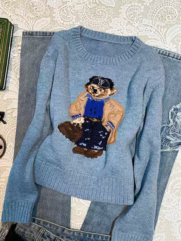 Brown Bear Round Neck Sweater