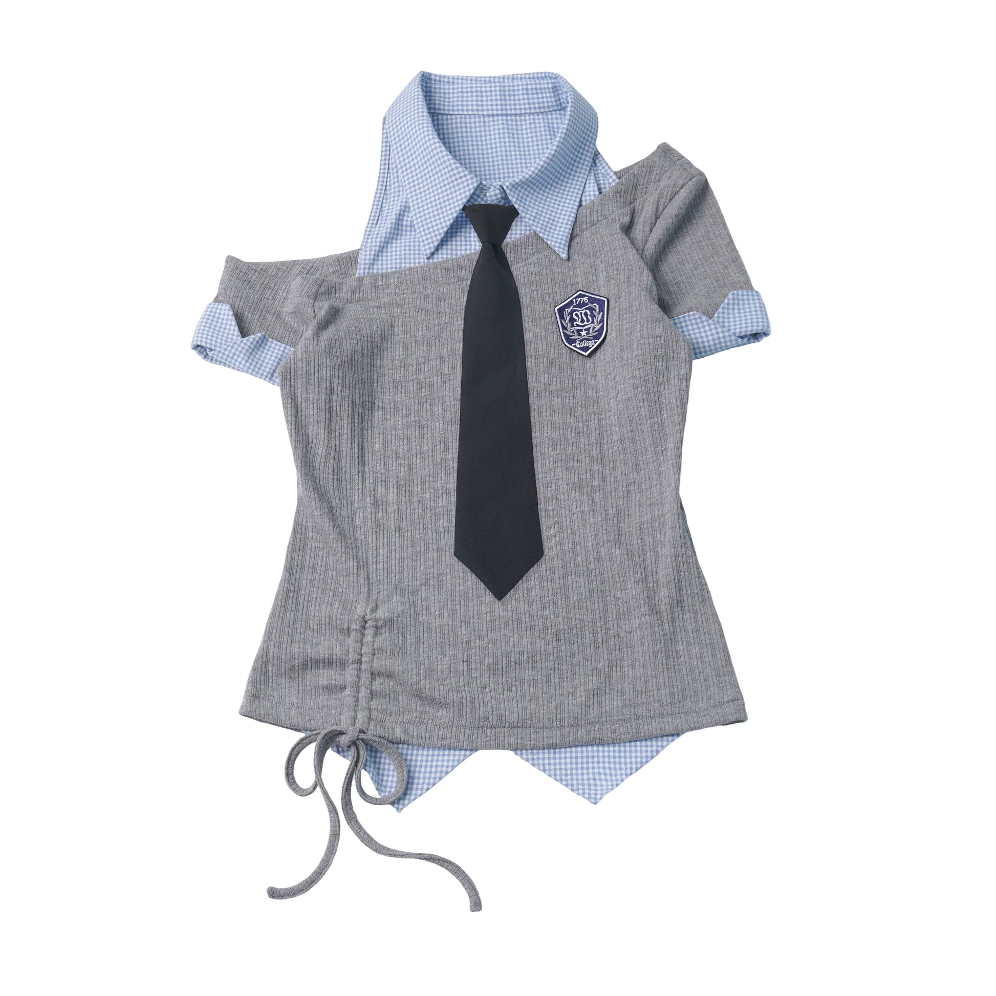 Ready Stock: “Gentle Rules” Off-Shoulder Ribbed Button-Trim Corset-Waist Shirt Top + Camisole Pleated Skirt (Slimming Look)