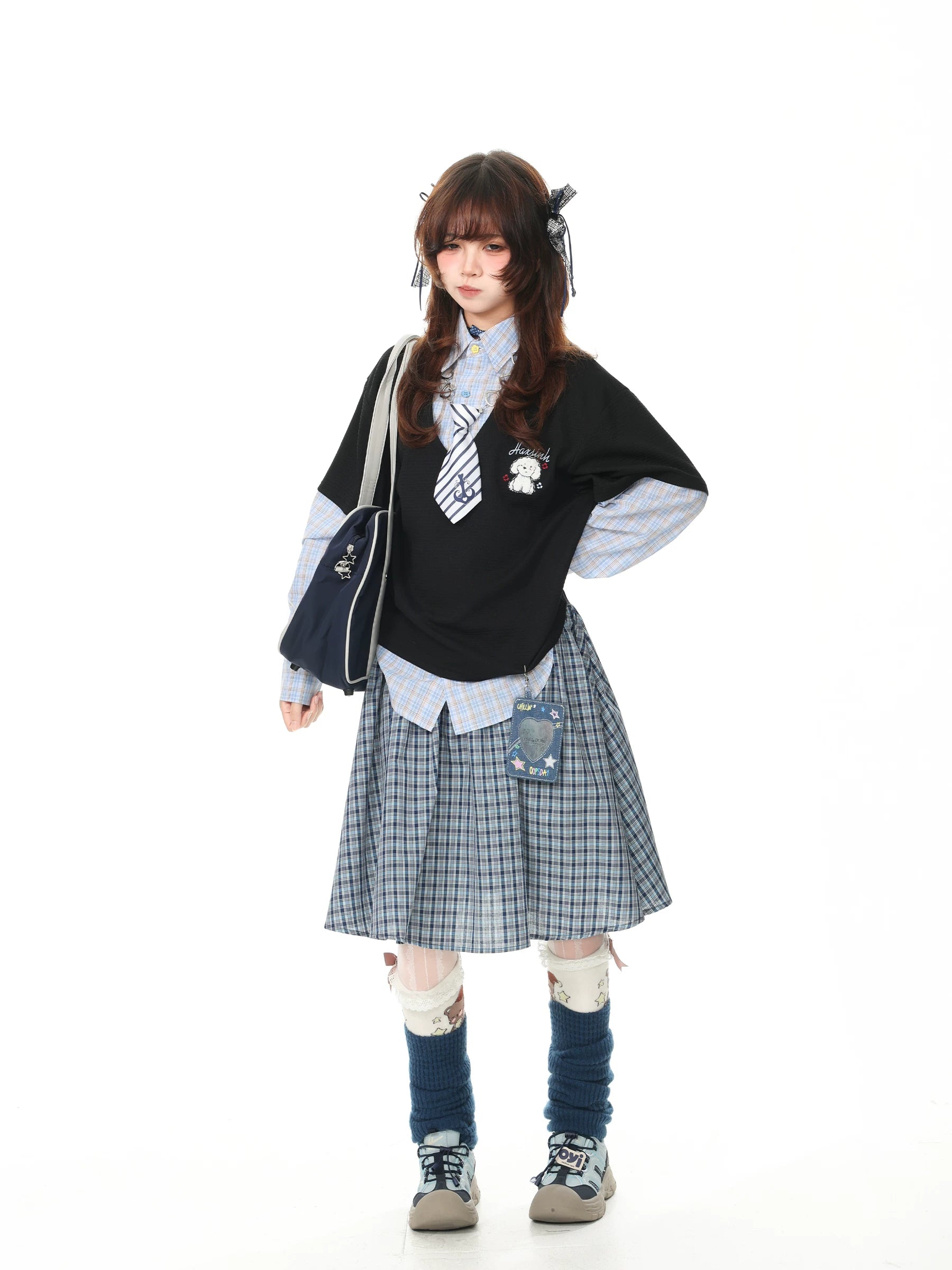 Languid Park Blue Ghost Park “Languid Park” Sweet & Cute Style Patterned Midi Skirt for Women, Summer Casual