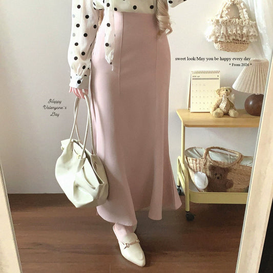 Handmade Clear-Style Vintage Japanese High-Waist Elegant Chic Mermaid Midi Skirt