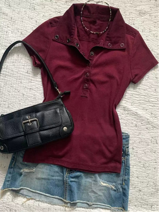 burgundy polo shirt
