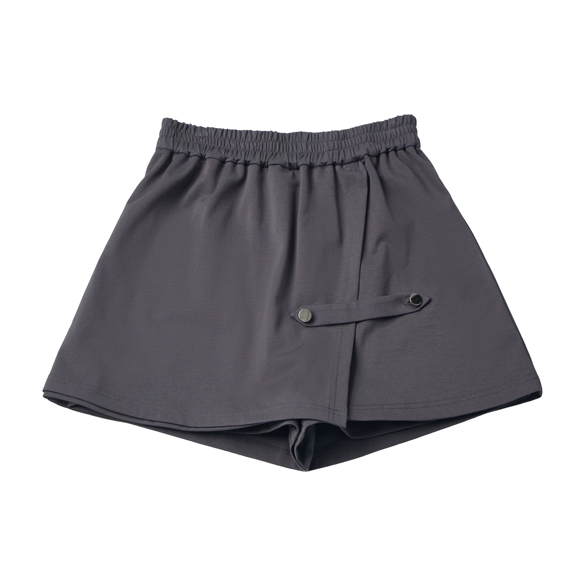 Ready-to-Ship【Grey Tuning】Black-Grey Stand Collar Summer Sleeve Cuffs Short-Sleeve Flared Skirt Waist-Length Slimming Dress for Women