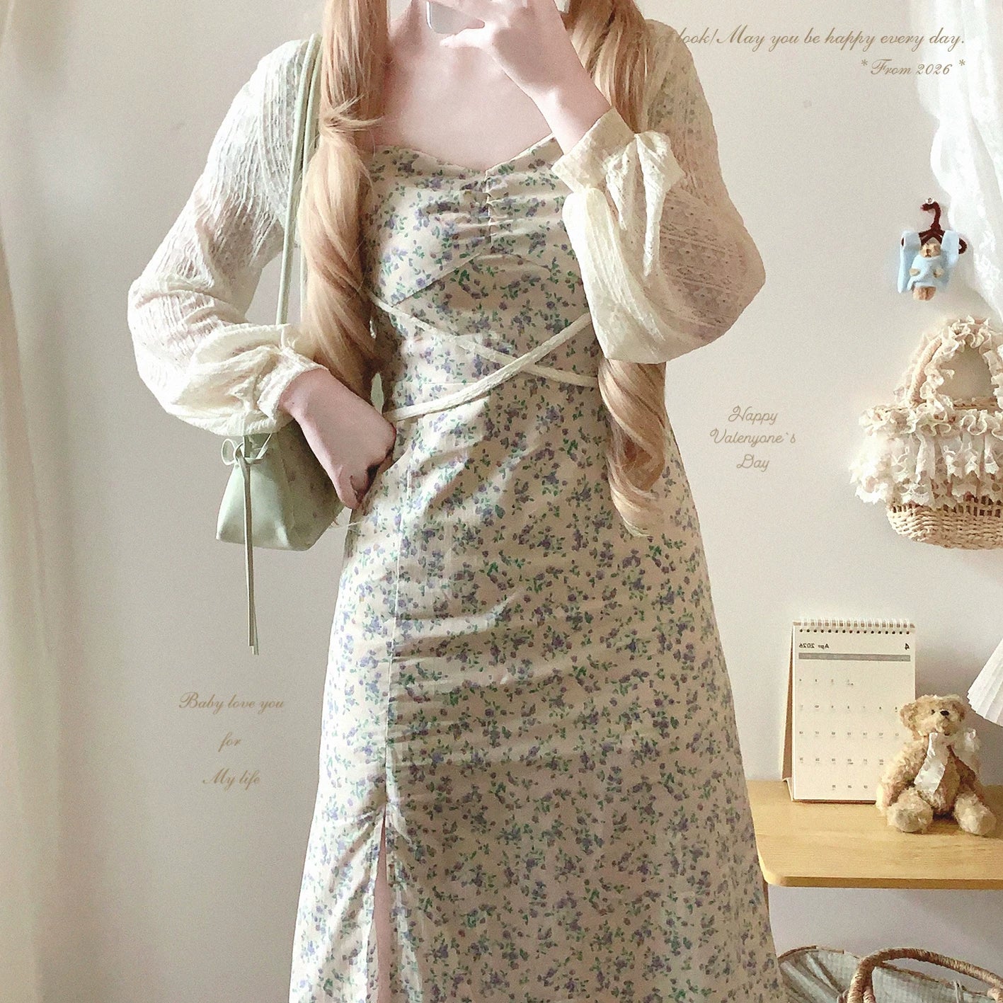 Last-Call Stock: Soft Fabric YGBy French Square Neck Floral Dress—Gentle, Elegant &amp; Vintage Puff Sleeves*