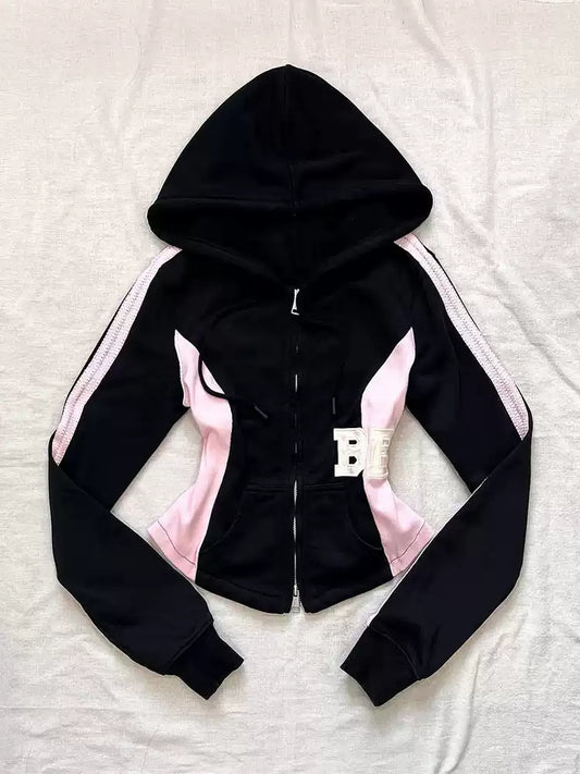 Retro matching casual all-match zipper hooded jacket