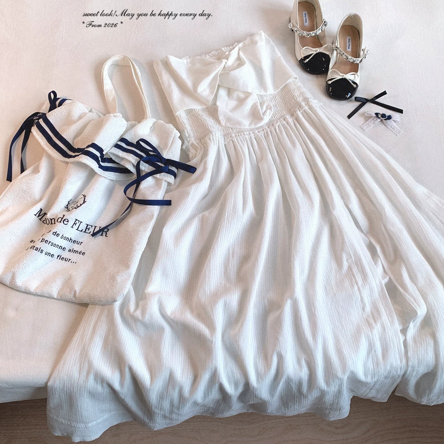 Last-Season Clearance yxt* Pure Desire French-Style Tie-Waist Pleated Bustier Midi Dress with Vertical Texture and Slit