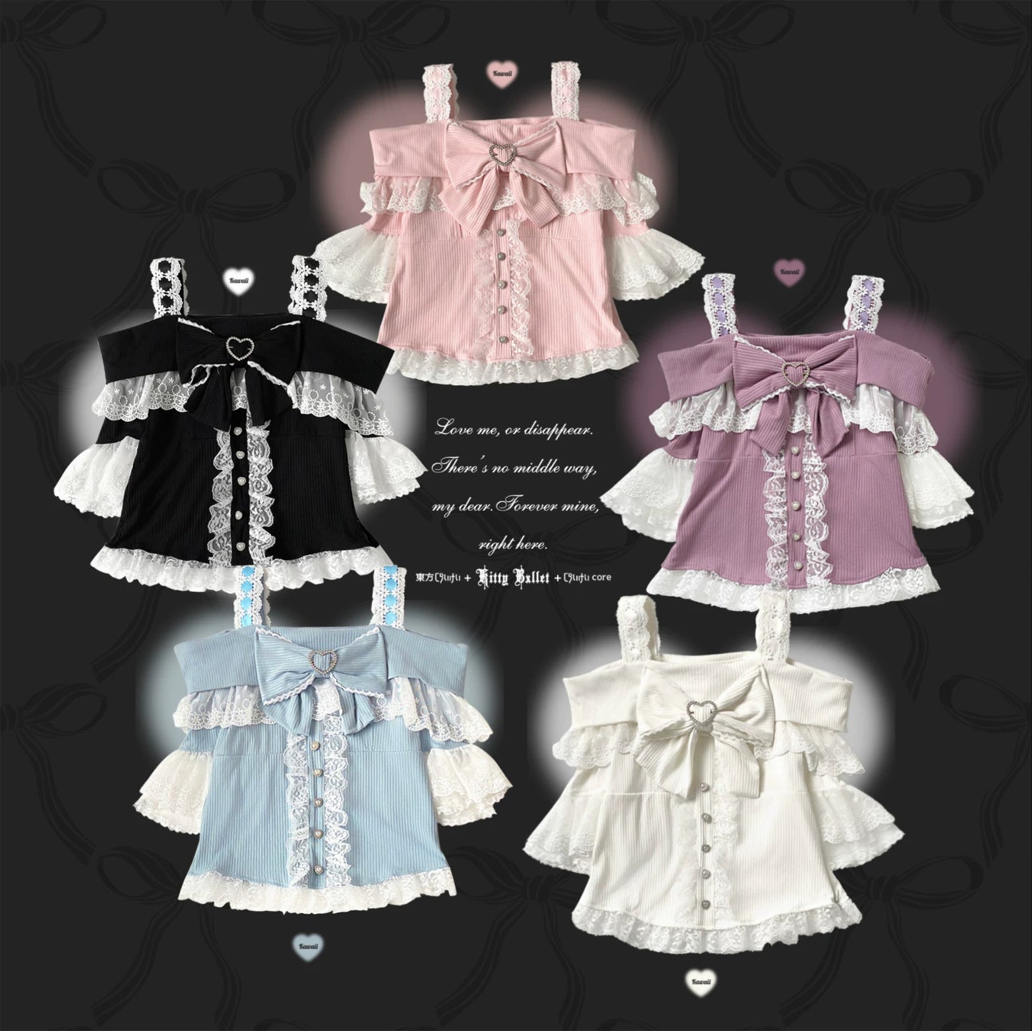 KittyBxllet Original “Minami Shiroyuki” Lace Sheer Cunning One-Shoulder Off-Shoulder Short Sleeve Top