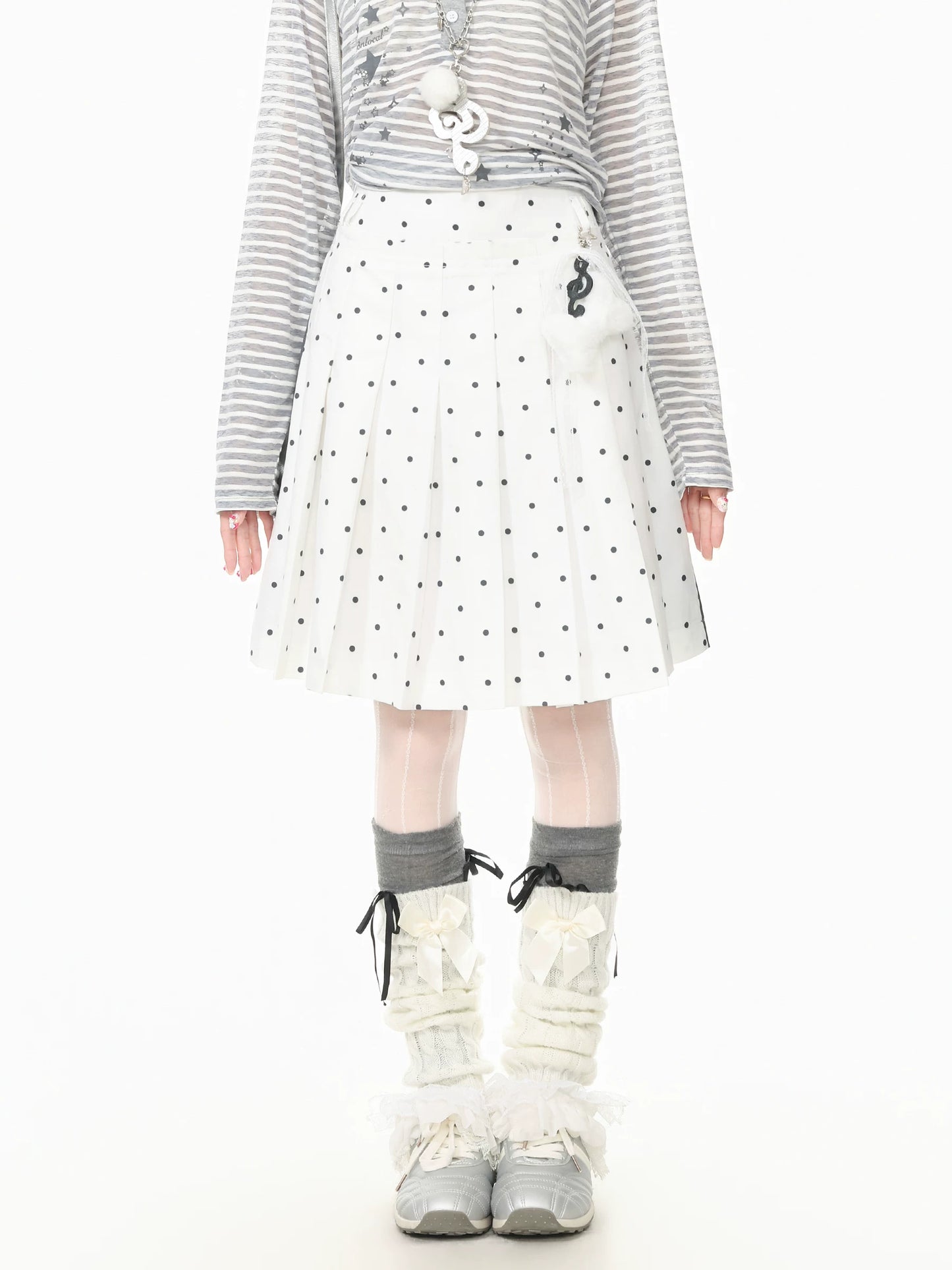 Languid Park Blue Ghost Park Polka Dot Two-Way Pleated Skirt for Women Summer Casual Short Skirt