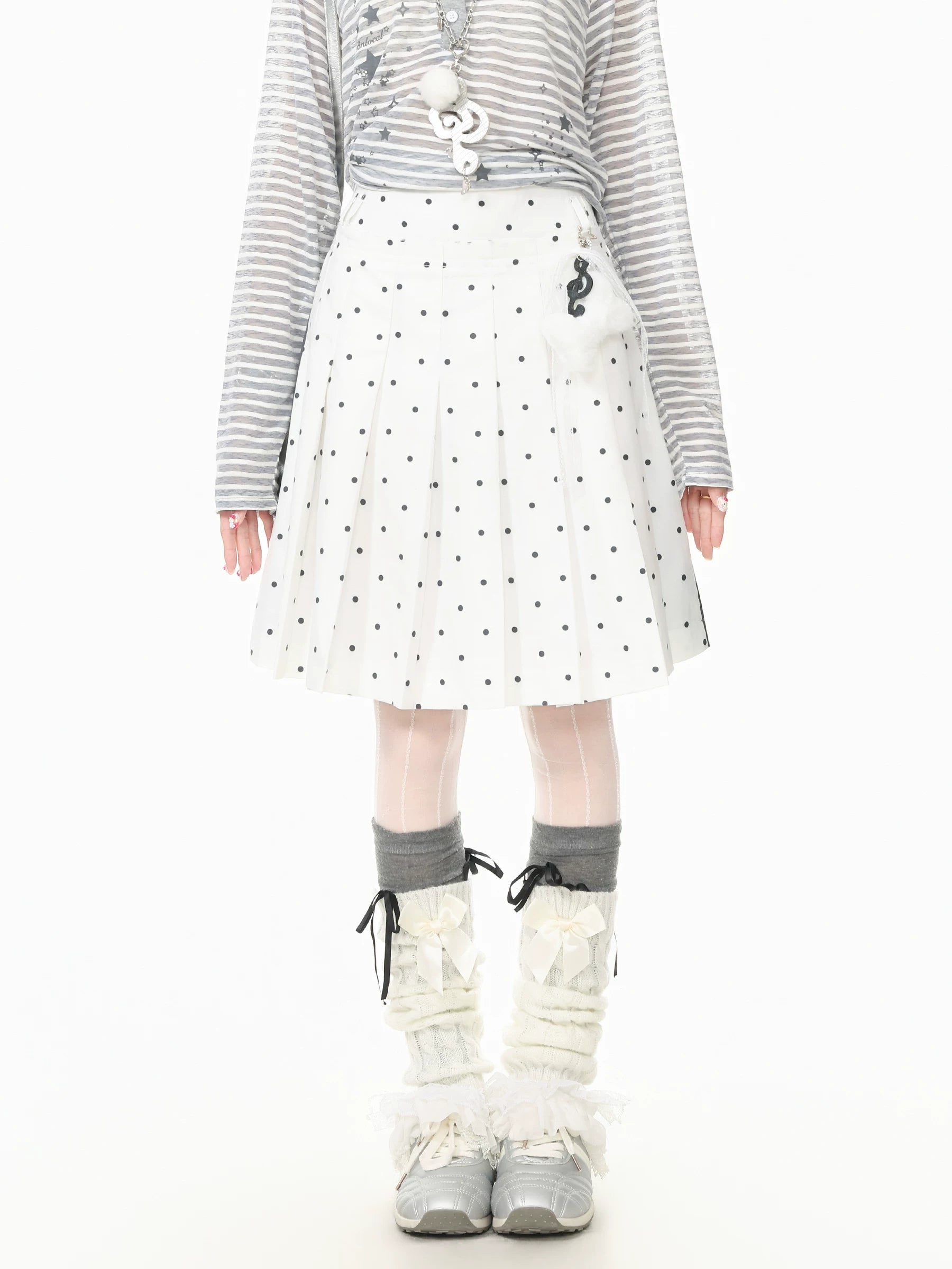 Languid Park Blue Ghost Park Polka Dot Two-Way Pleated Skirt for Women Summer Casual Short Skirt