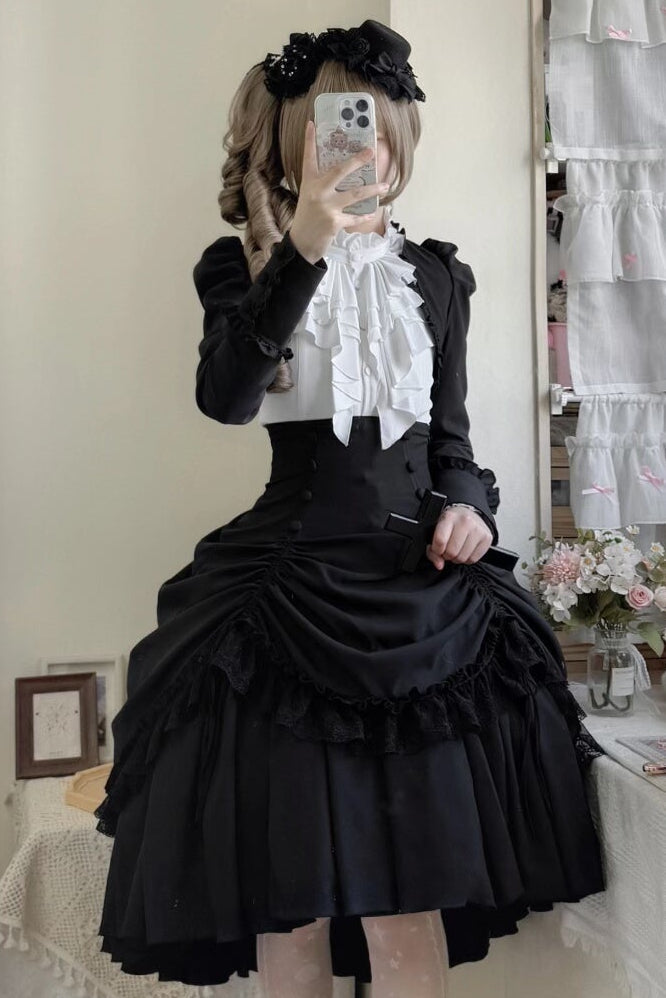 [Pre-order] Dark Gothic Black Corset Layered Pull-Up Skirt