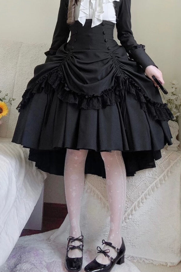 [Pre-order] Dark Gothic Black Corset Layered Pull-Up Skirt