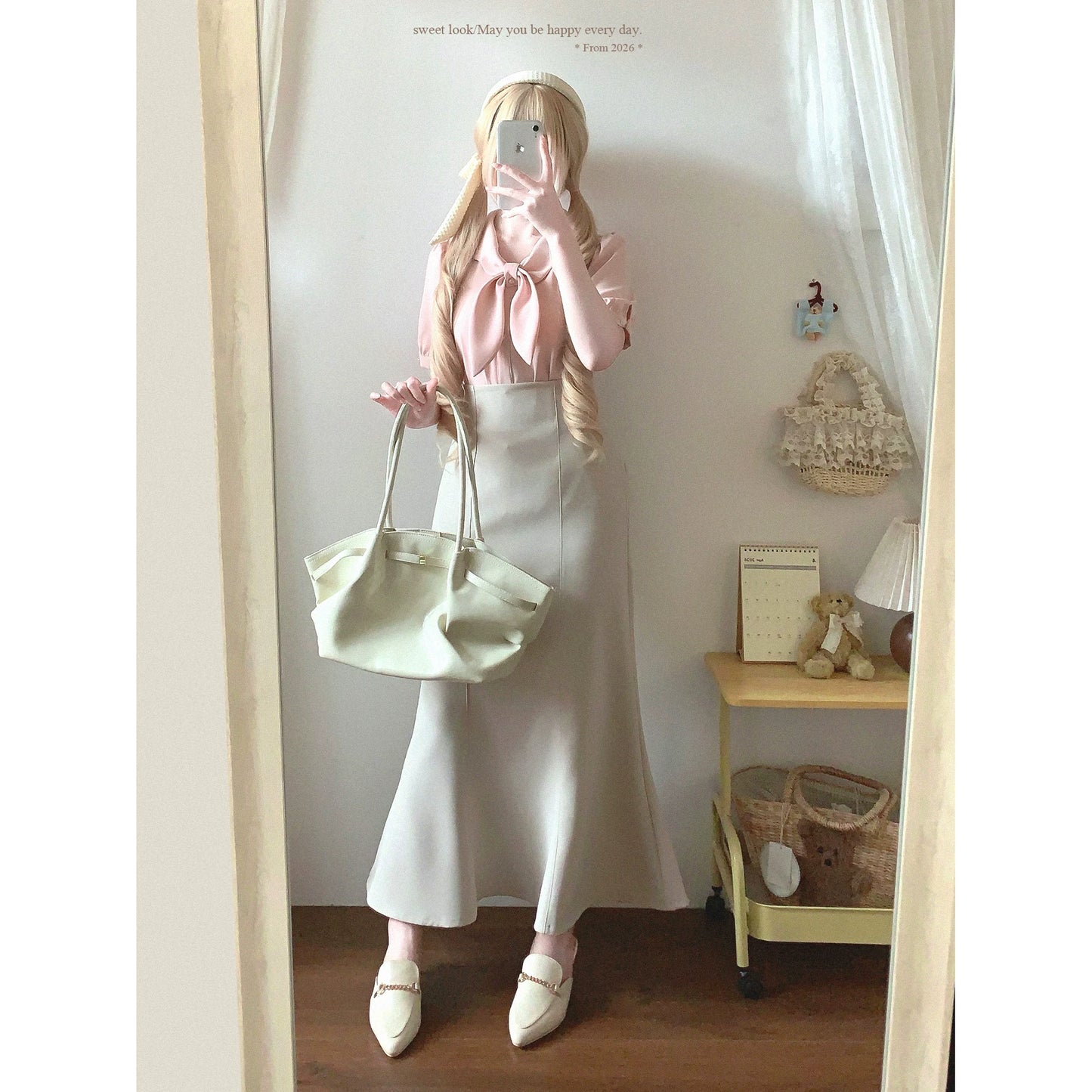 Handmade Clear-Style Vintage Japanese High-Waist Elegant Chic Mermaid Midi Skirt