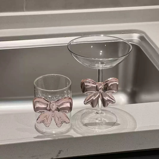 pink large bow glass heat-resistant cup