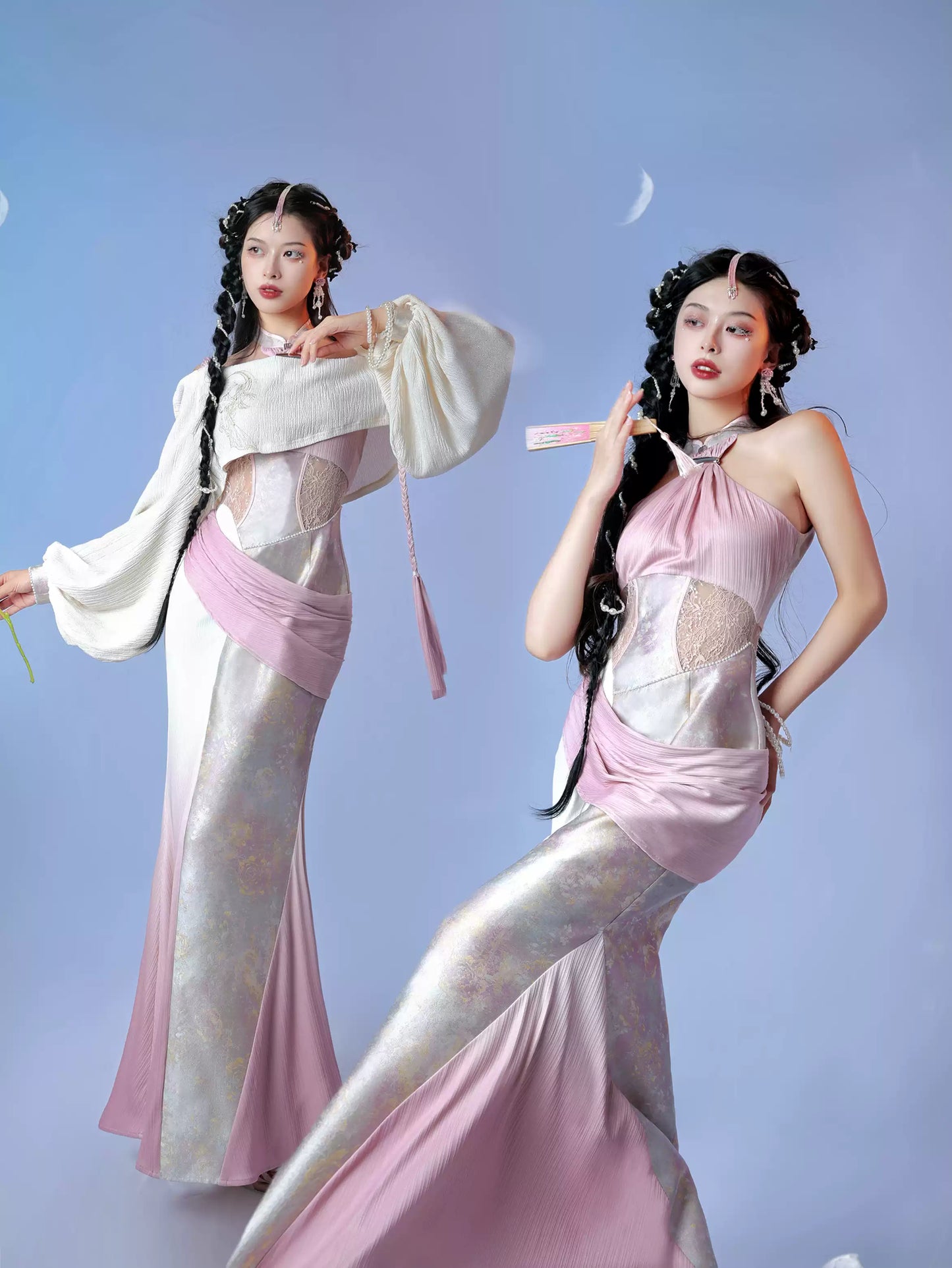 Soft Light Embroidery Jacquard Cheongsam Dress