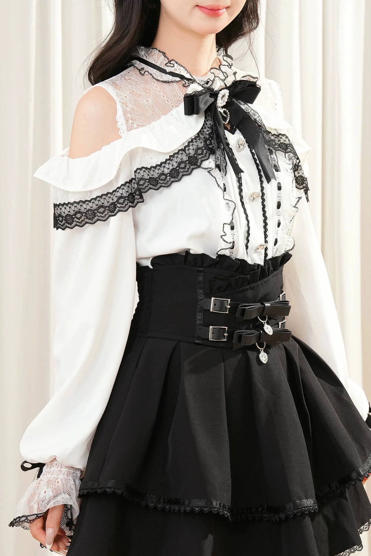 Lace Trim Off-Shoulder Set