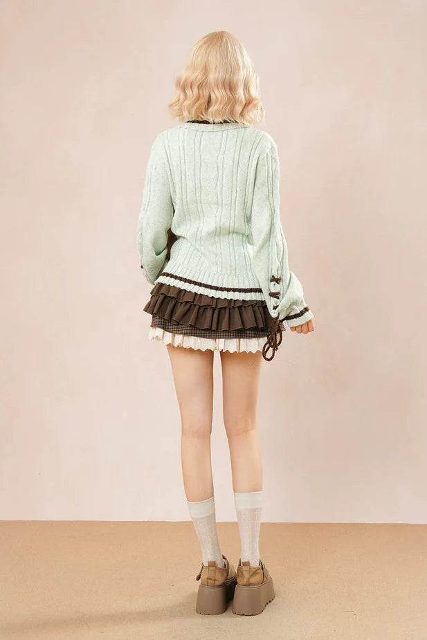 Green Bow Knit Sweater Set
