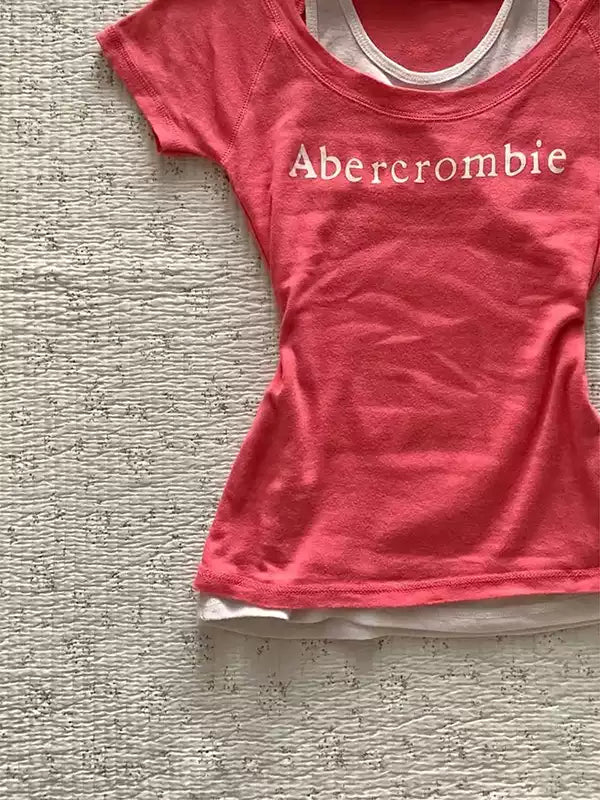 red fake two-piece printed T-shirt