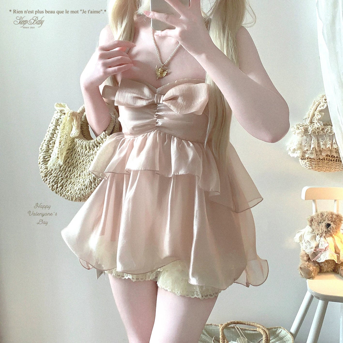 Final-Call Joykik* Sweet Butterfly Bow French-Style Glittering Chiffon Ruffled Pleated Bustier Off-Shoulder Top